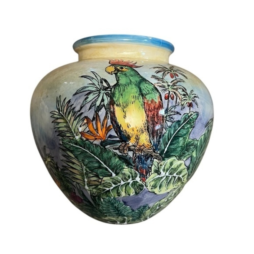 Maxcera Pottery Large Hand Painted Pot with Jungle Animals & Scenes
